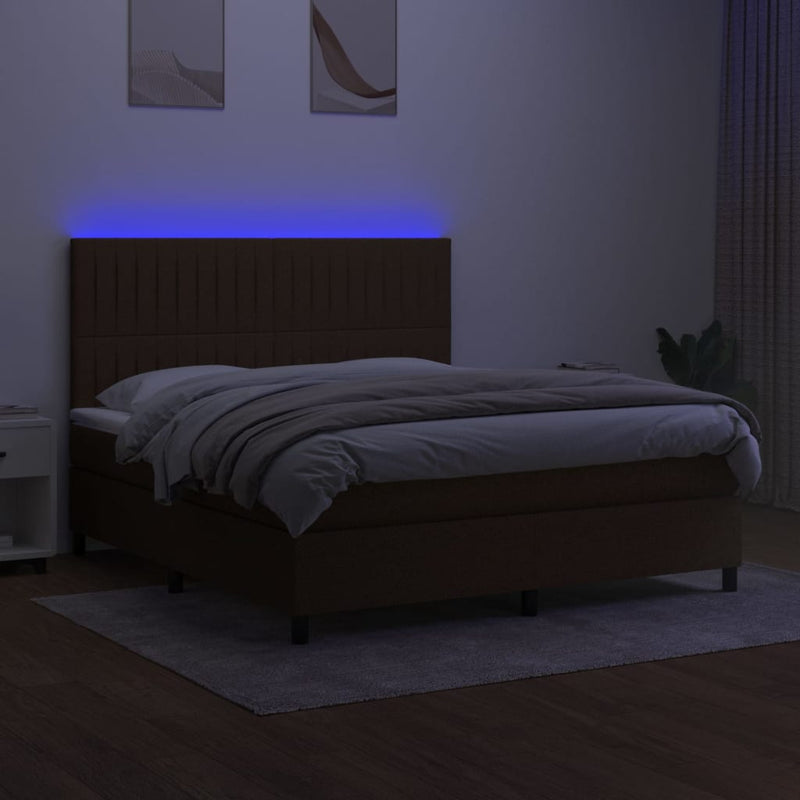 vidaXL barna szövet rugós és LED-es ágy matraccal 160x200 cm