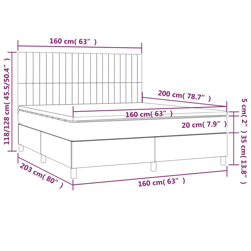 vidaXL barna szövet rugós és LED-es ágy matraccal 160x200 cm