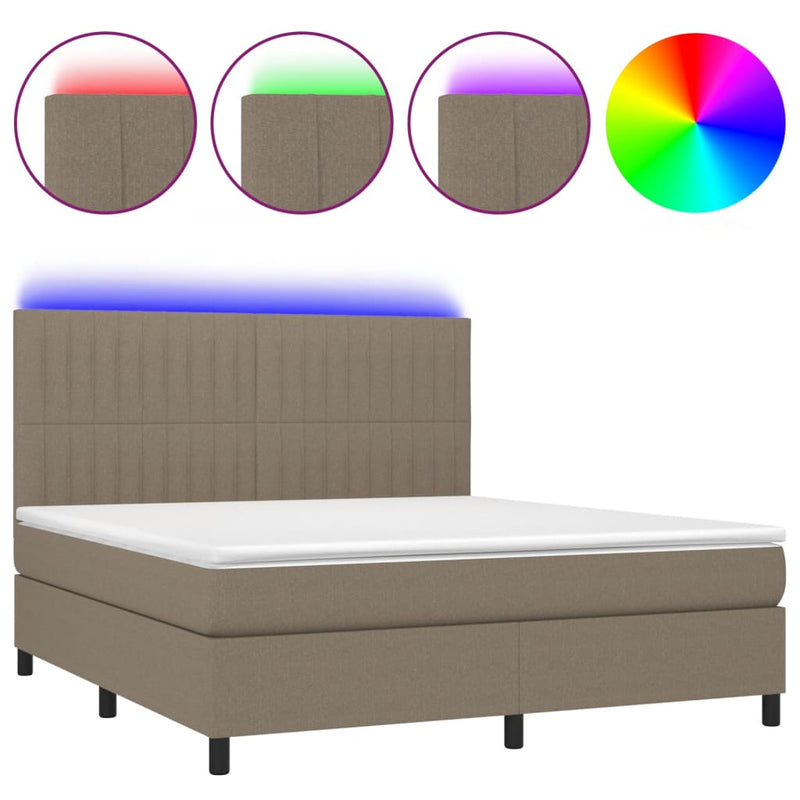 vidaXL tópszínű szövet rugós és LED-es ágy matraccal 160x200 cm