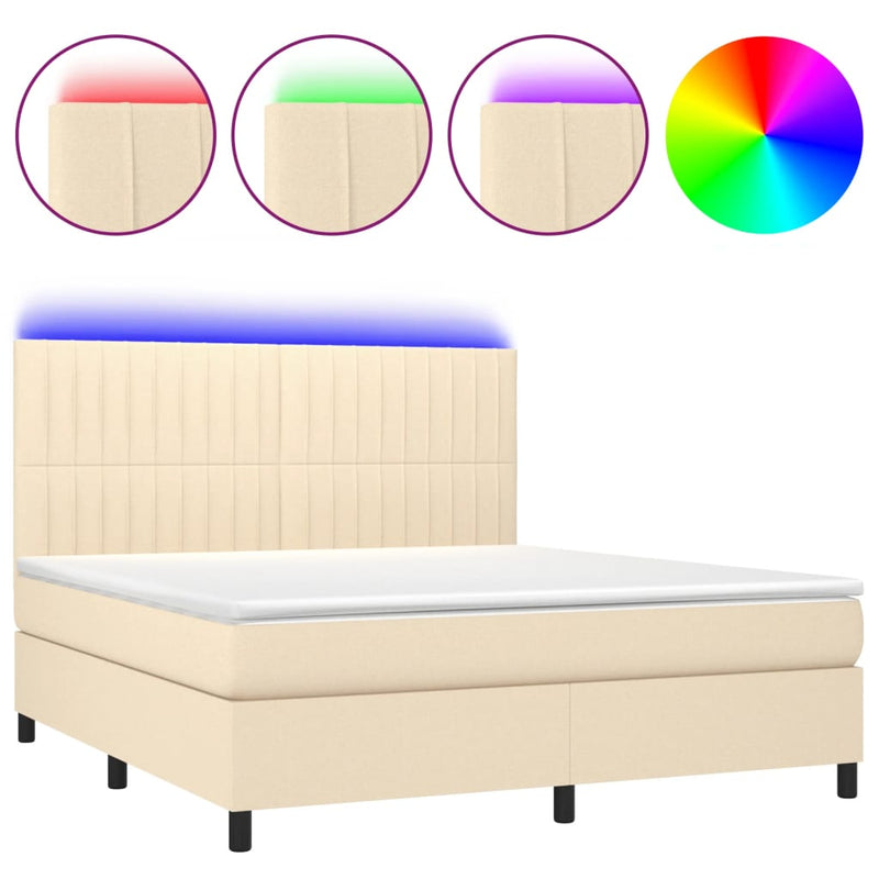 vidaXL krémszínű szövet rugós és LED-es ágy matraccal 160x200 cm