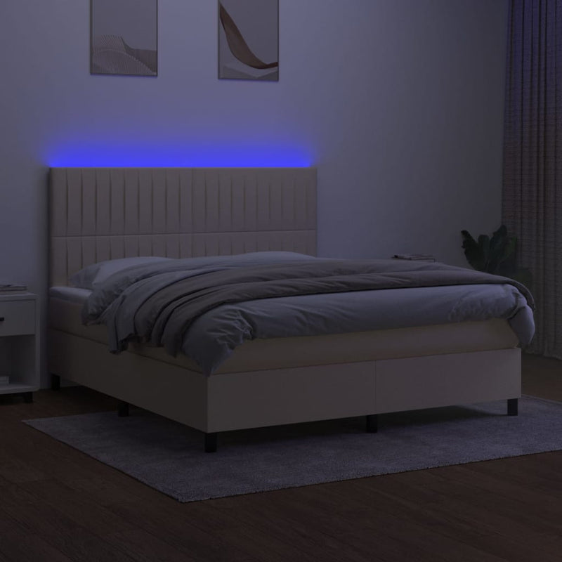 vidaXL krémszínű szövet rugós és LED-es ágy matraccal 160x200 cm