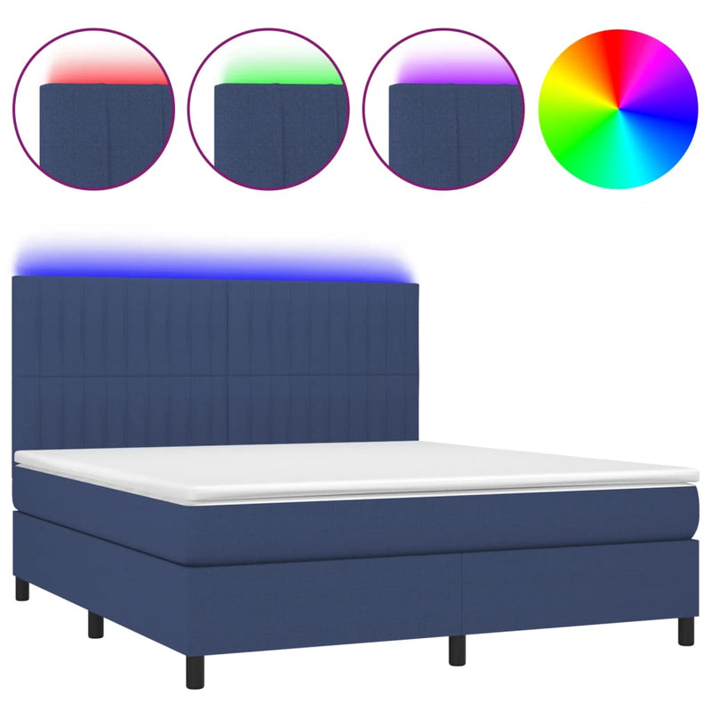 vidaXL kék szövet rugós és LED-es ágy matraccal 160x200 cm
