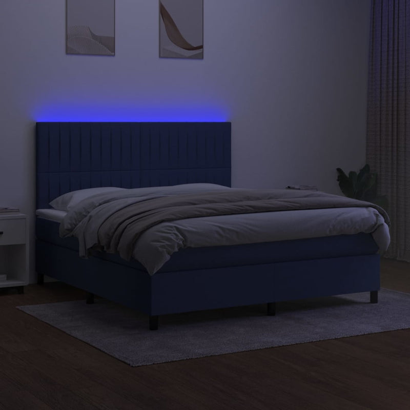 vidaXL kék szövet rugós és LED-es ágy matraccal 160x200 cm