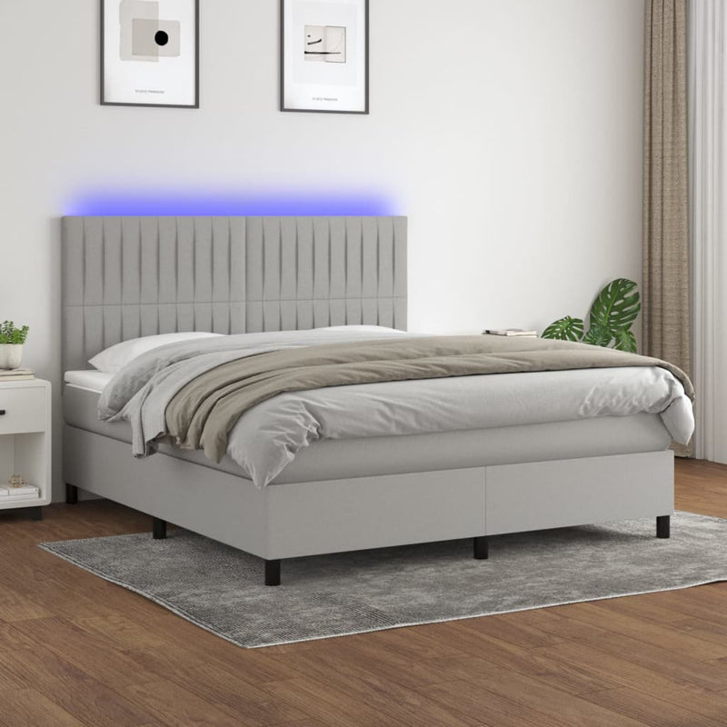 vidaXL világosszürke szövet rugós és LED-es ágy matraccal 160x200 cm
