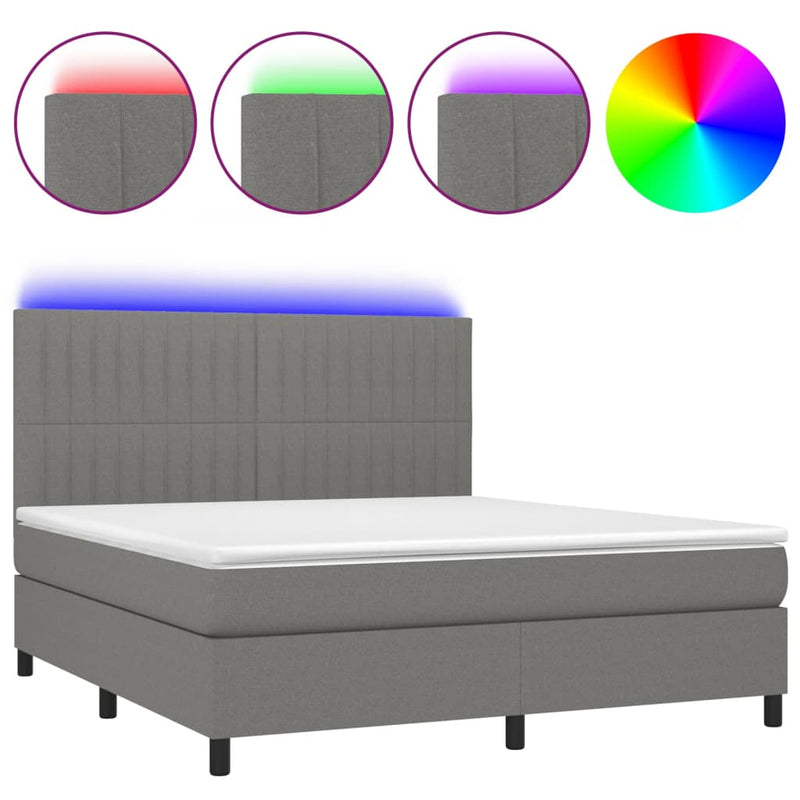 vidaXL sötétszürke szövet rugós és LED-es ágy matraccal 180 x 200 cm