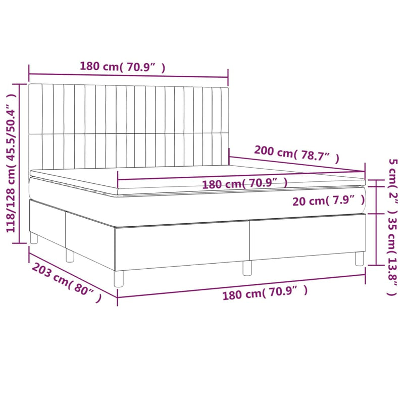 vidaXL sötétszürke szövet rugós és LED-es ágy matraccal 180 x 200 cm