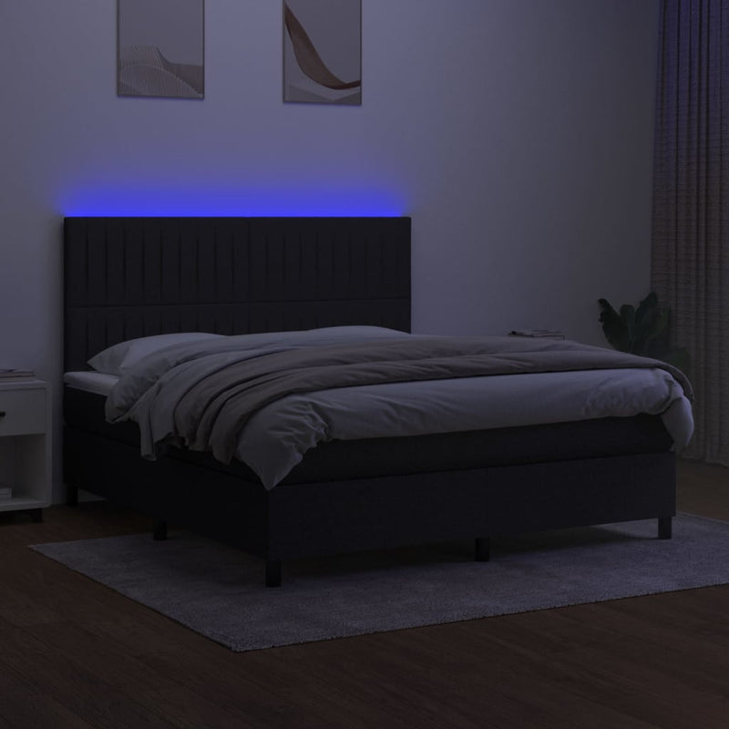 vidaXL fekete szövet rugós és LED-es ágy matraccal 180 x 200 cm
