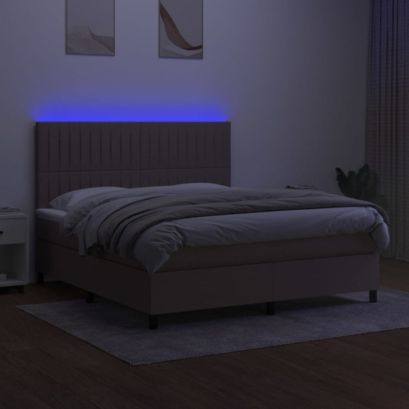 vidaXL tópszínű szövet rugós és LED-es ágy matraccal 180 x 200 cm