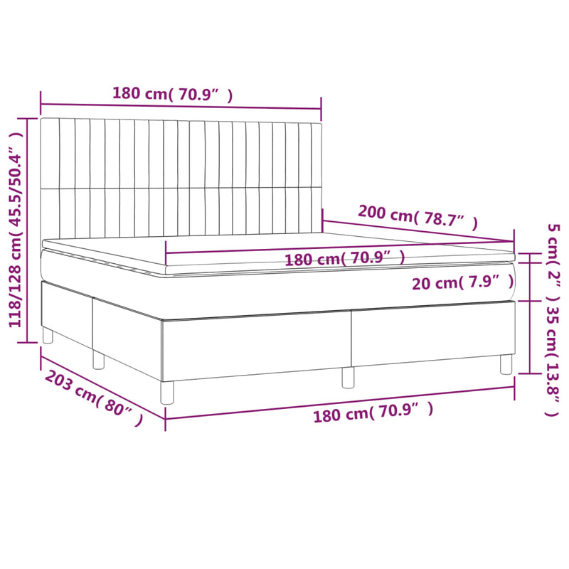 vidaXL krémszínű szövet rugós és LED-es ágy matraccal 180 x 200 cm