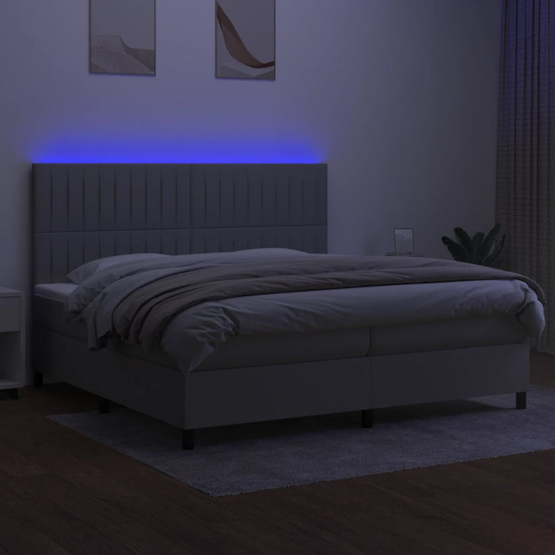 vidaXL világosszürke szövet rugós és LED-es ágy matraccal 200x200 cm