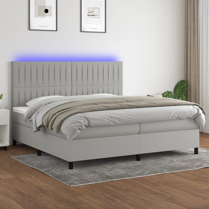 vidaXL világosszürke szövet rugós és LED-es ágy matraccal 200x200 cm