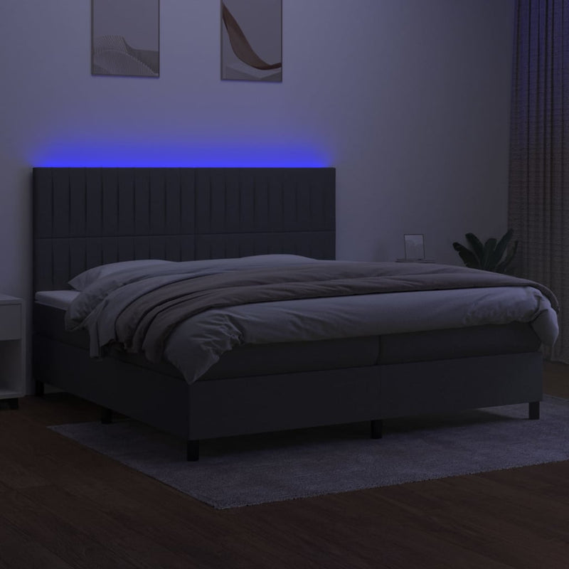vidaXL sötétszürke szövet rugós és LED-es ágy matraccal 200x200 cm