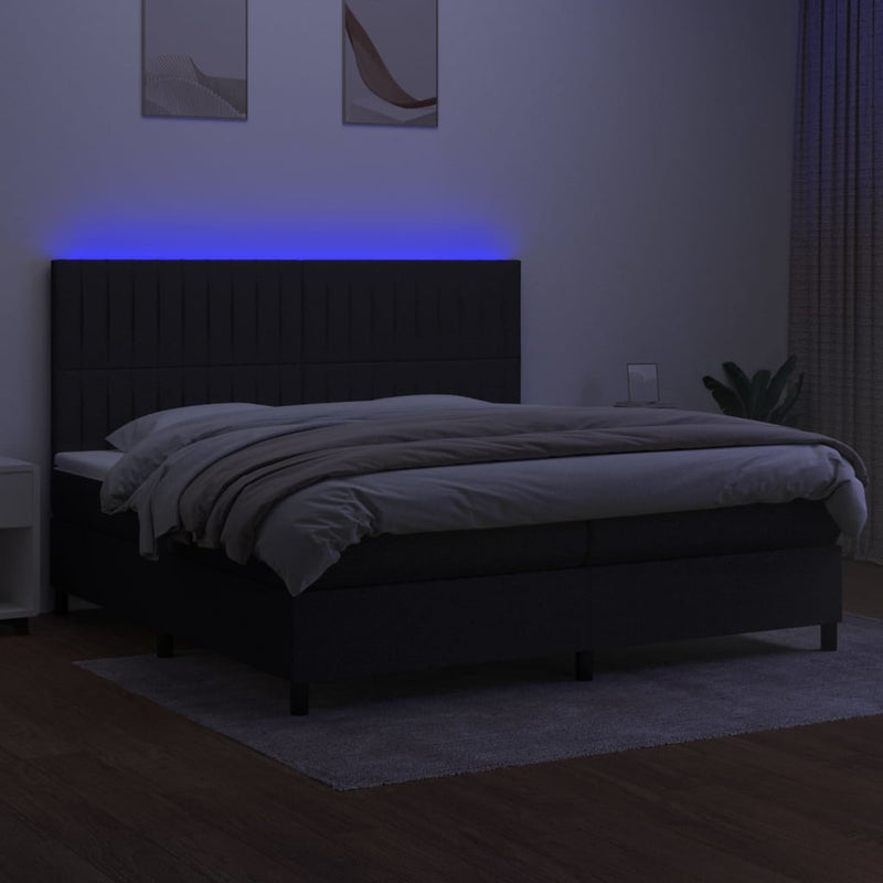 vidaXL fekete szövet rugós és LED-es ágy matraccal 200x200 cm
