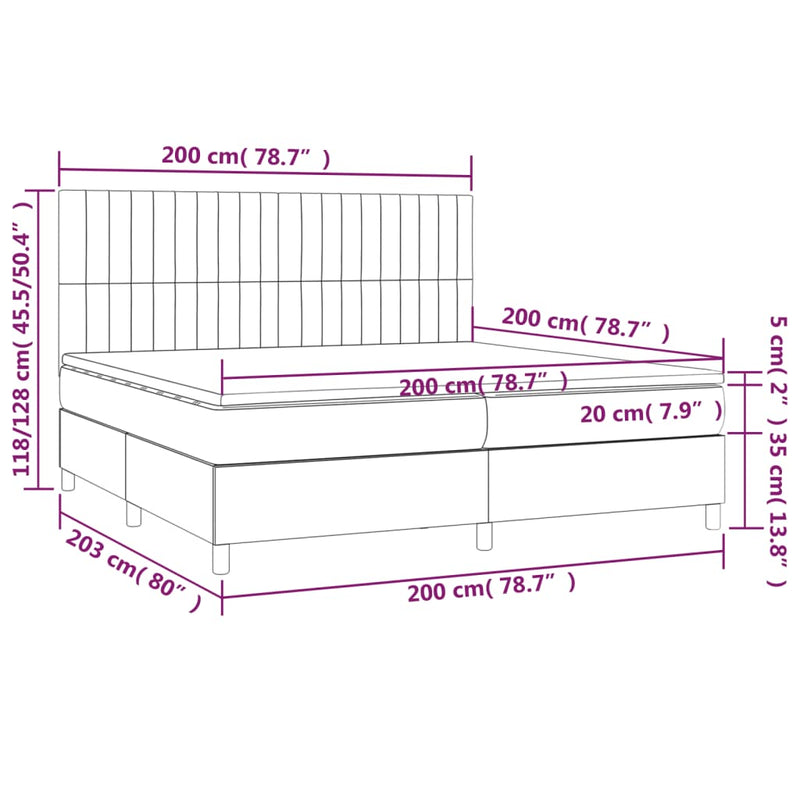 vidaXL fekete szövet rugós és LED-es ágy matraccal 200x200 cm