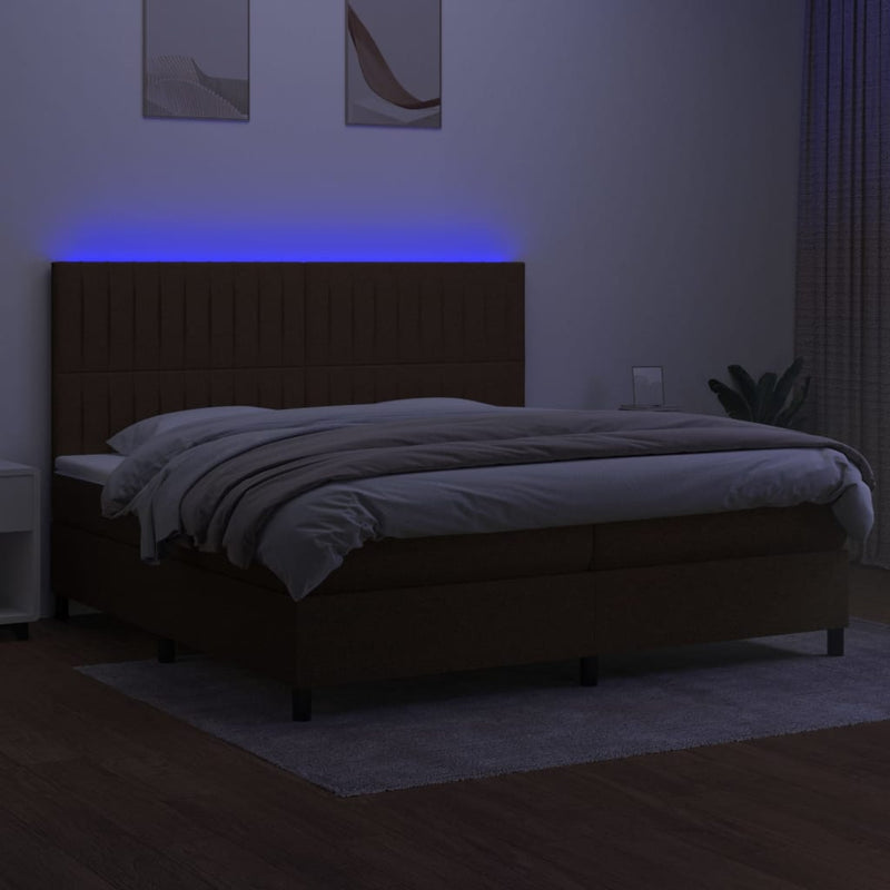 vidaXL barna szövet rugós és LED-es ágy matraccal 200x200 cm