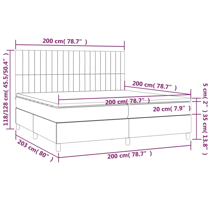 vidaXL barna szövet rugós és LED-es ágy matraccal 200x200 cm