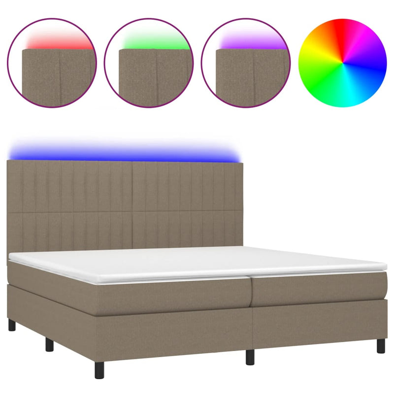vidaXL tópszínű szövet rugós és LED-es ágy matraccal 200 x 200 cm