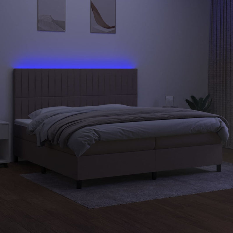 vidaXL tópszínű szövet rugós és LED-es ágy matraccal 200 x 200 cm
