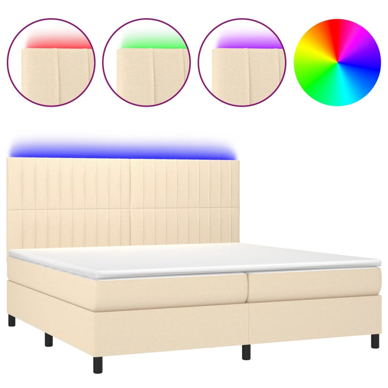 vidaXL krémszínű szövet rugós és LED-es ágy matraccal 200 x 200 cm