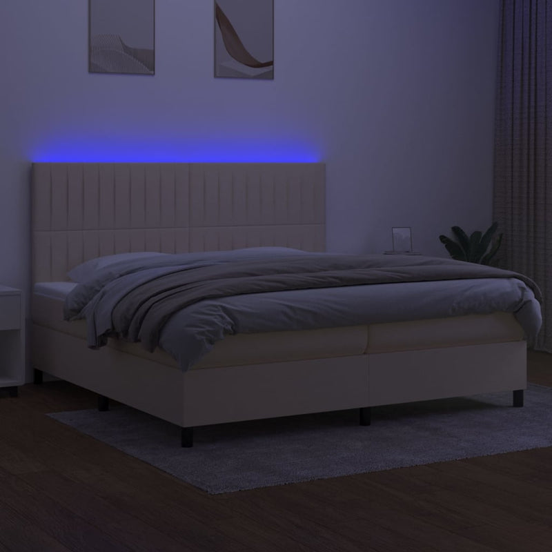 vidaXL krémszínű szövet rugós és LED-es ágy matraccal 200 x 200 cm