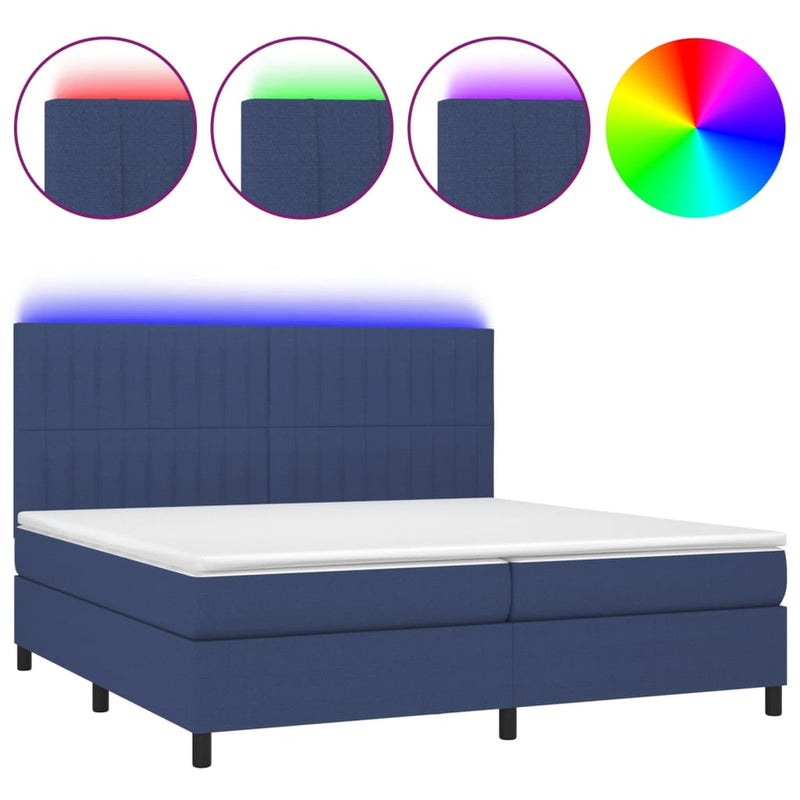 vidaXL kék szövet rugós és LED-es ágy matraccal 200 x 200 cm