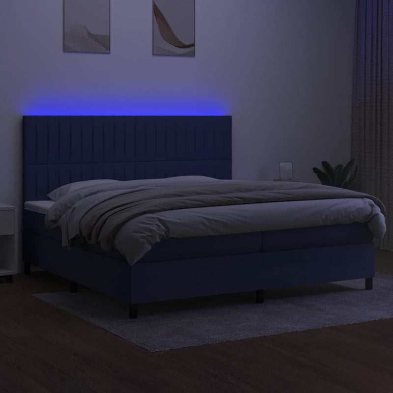 vidaXL kék szövet rugós és LED-es ágy matraccal 200 x 200 cm