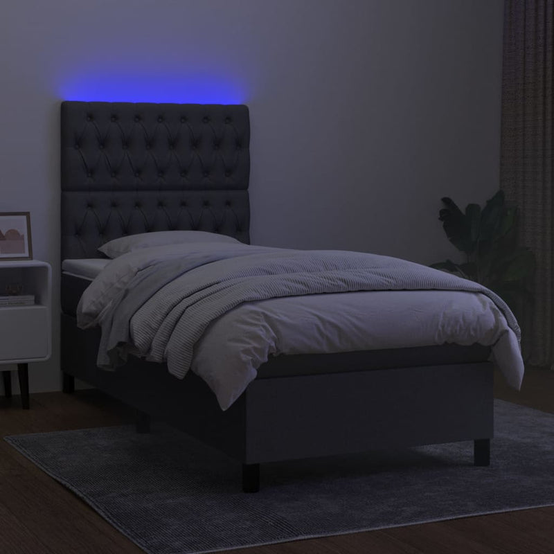 vidaXL sötétszürke szövet rugós és LED-es ágy matraccal 80 x 200 cm