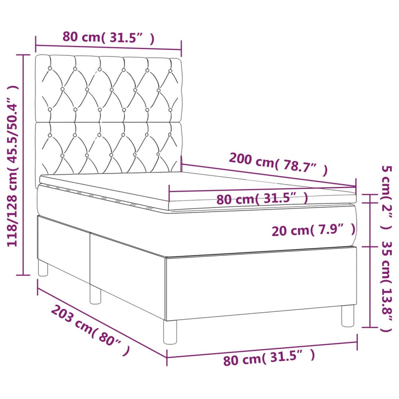 vidaXL sötétszürke szövet rugós és LED-es ágy matraccal 80 x 200 cm