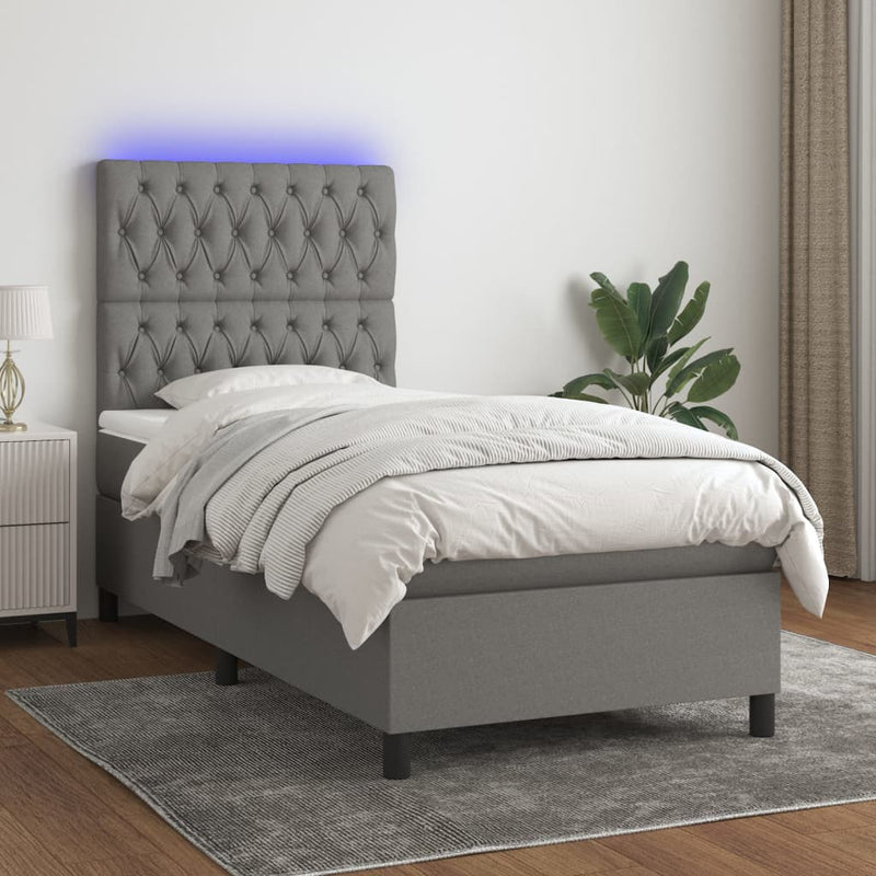 vidaXL sötétszürke szövet rugós és LED-es ágy matraccal 80 x 200 cm
