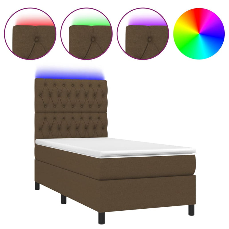 vidaXL barna szövet rugós és LED-es ágy matraccal 80 x 200 cm