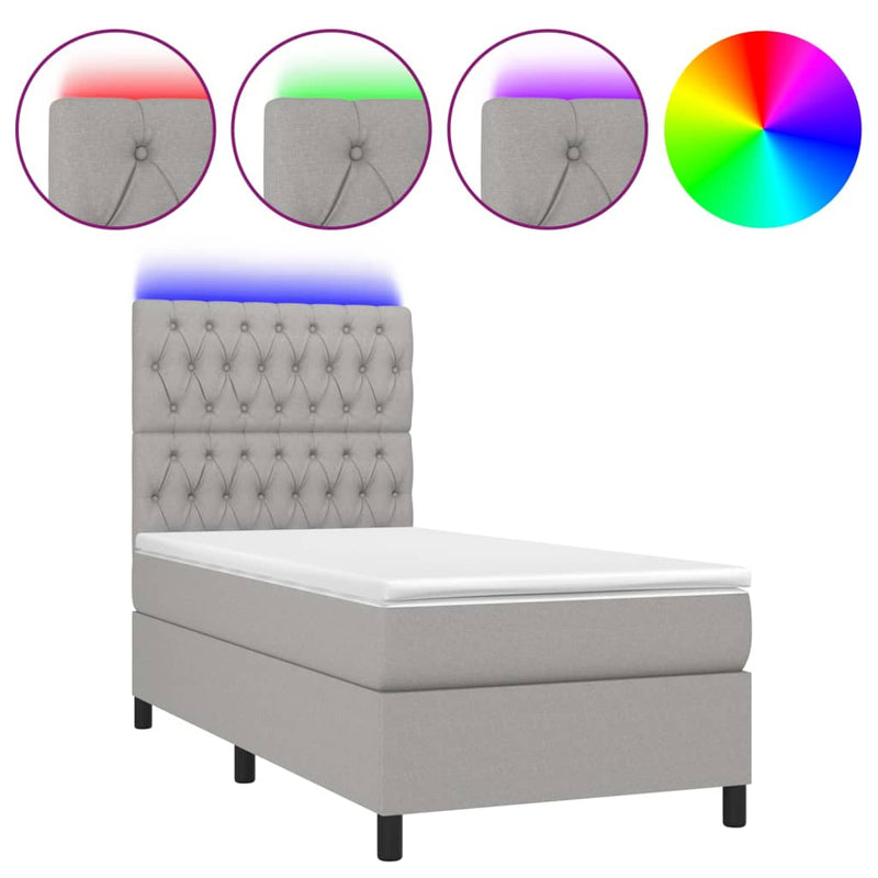 vidaXL világosszürke szövet rugós és LED-es ágy matraccal 90x190 cm