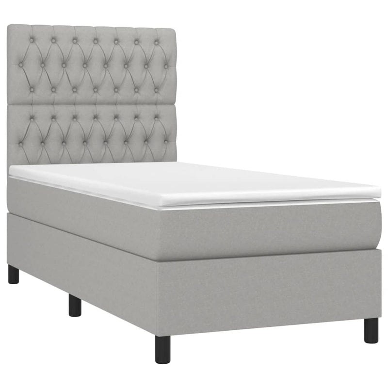 vidaXL világosszürke szövet rugós és LED-es ágy matraccal 90x190 cm