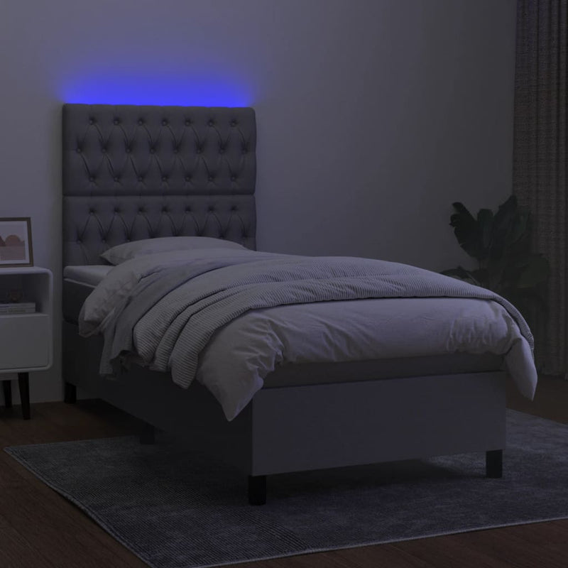 vidaXL világosszürke szövet rugós és LED-es ágy matraccal 90x190 cm