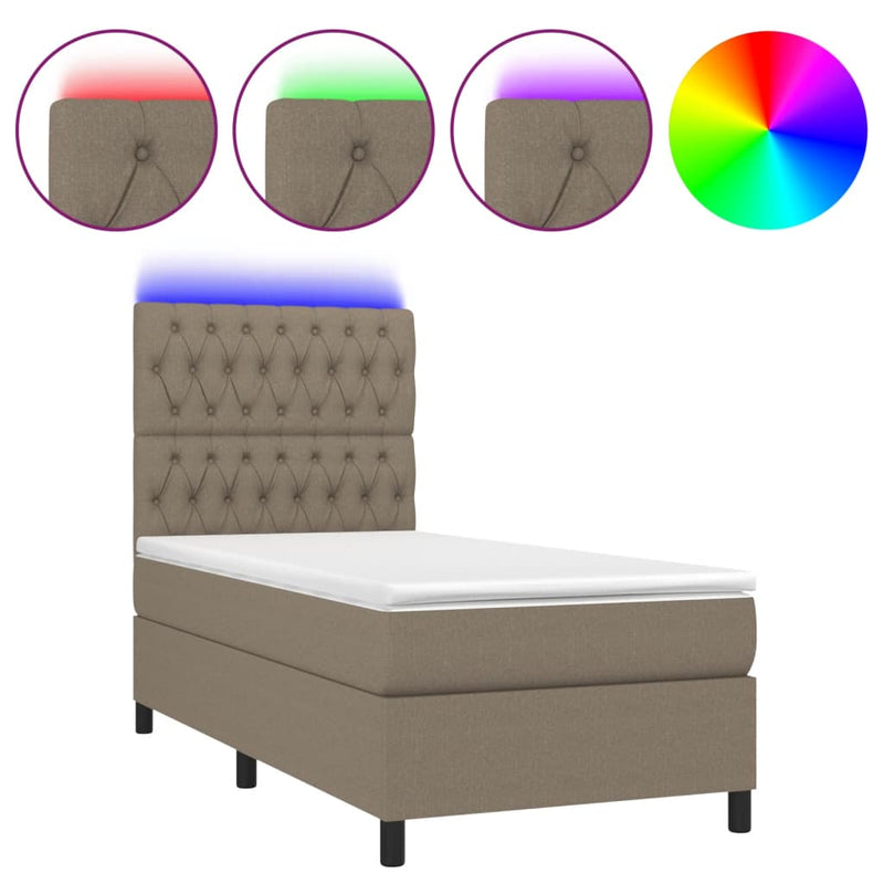 vidaXL tópszínű szövet rugós és LED-es ágy matraccal 90x190 cm