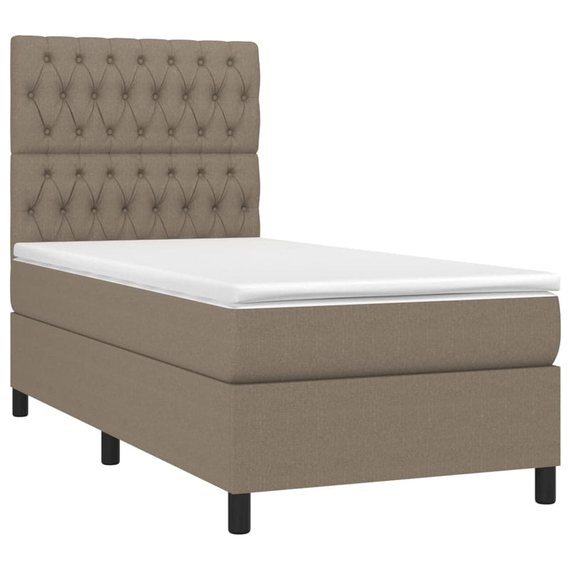 vidaXL tópszínű szövet rugós és LED-es ágy matraccal 90x190 cm