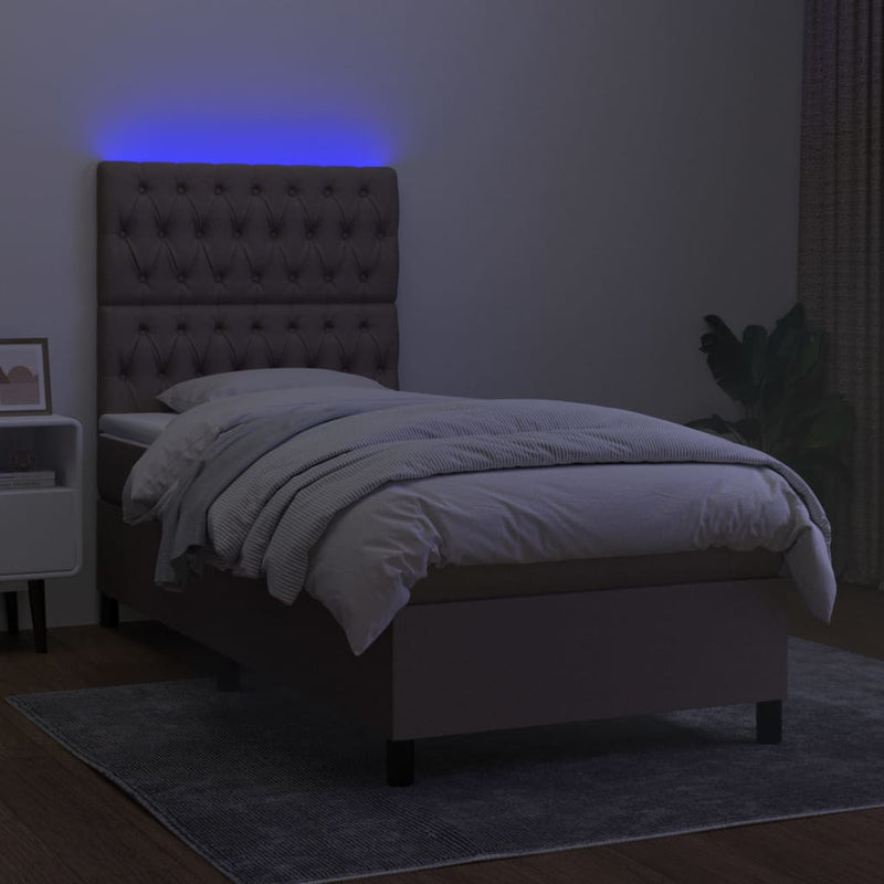 vidaXL tópszínű szövet rugós és LED-es ágy matraccal 90x190 cm
