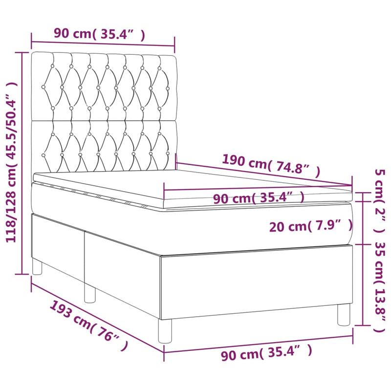 vidaXL tópszínű szövet rugós és LED-es ágy matraccal 90x190 cm