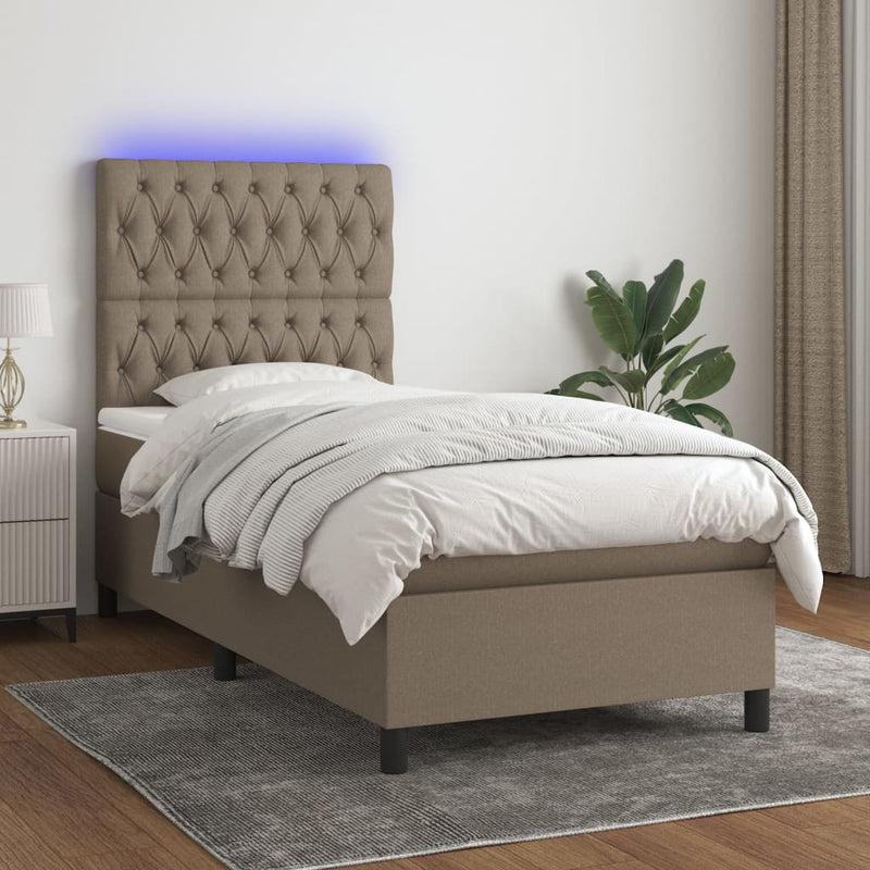 vidaXL tópszínű szövet rugós és LED-es ágy matraccal 90x190 cm