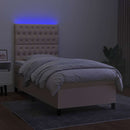 vidaXL krémszínű szövet rugós és LED-es ágy matraccal 90x190 cm