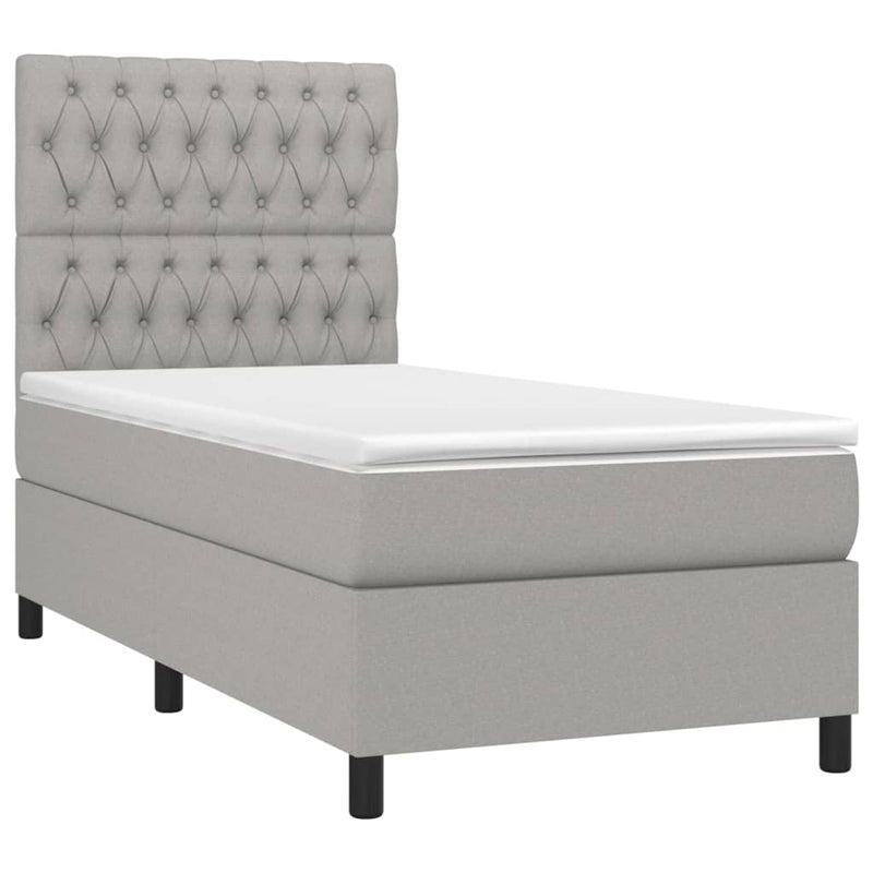 vidaXL világosszürke szövet rugós és LED-es ágy matraccal 90x200 cm