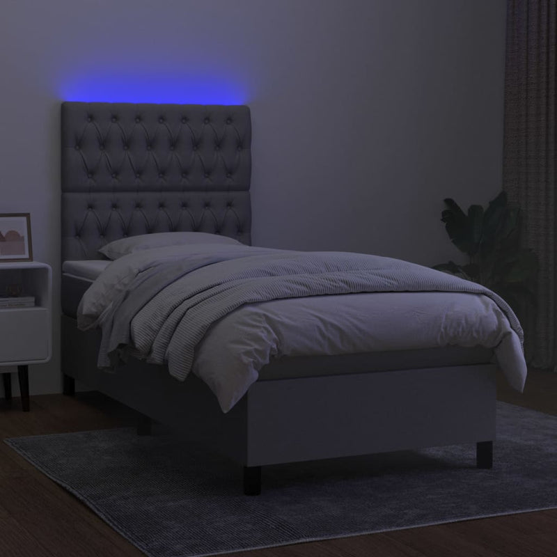 vidaXL világosszürke szövet rugós és LED-es ágy matraccal 90x200 cm