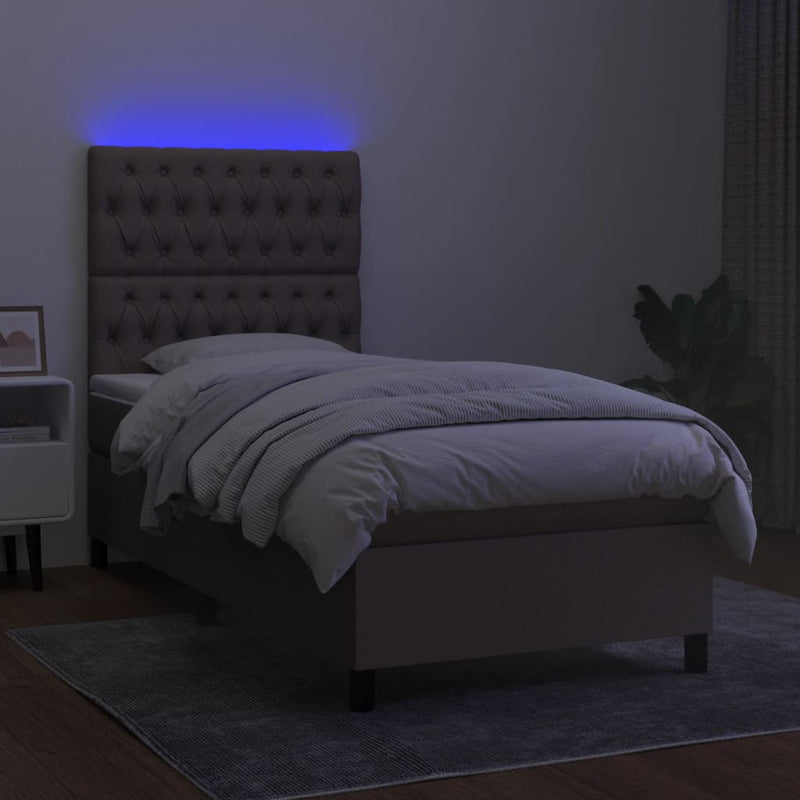 vidaXL tópszínű szövet rugós és LED-es ágy matraccal 100x200 cm