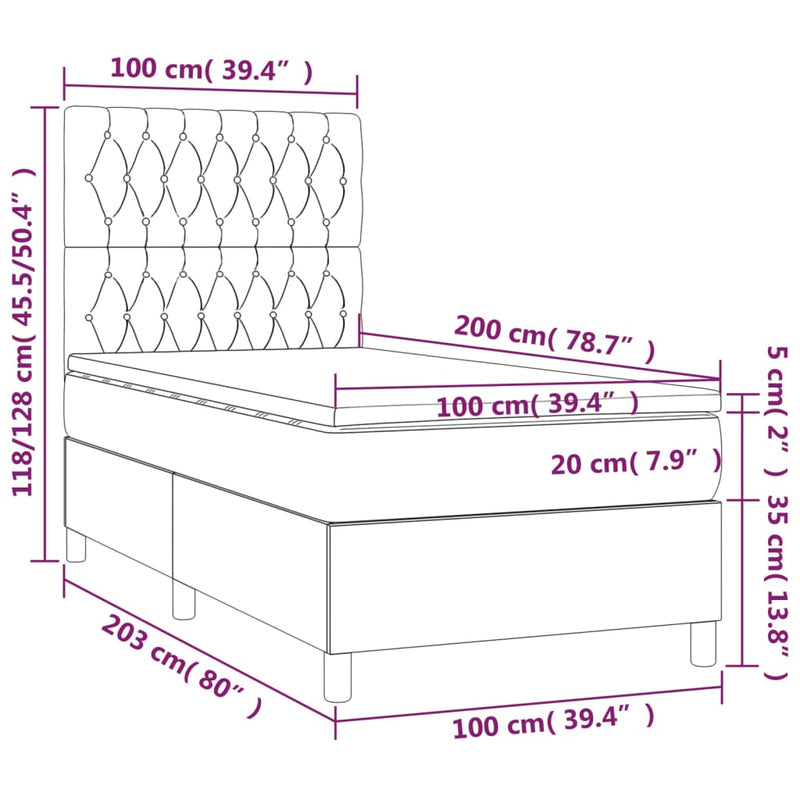 vidaXL tópszínű szövet rugós és LED-es ágy matraccal 100x200 cm