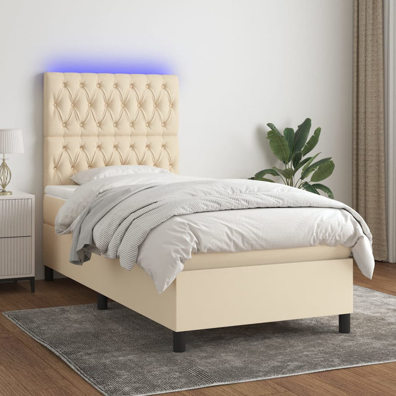 vidaXL krémszínű szövet rugós és LED-es ágy matraccal 100x200 cm