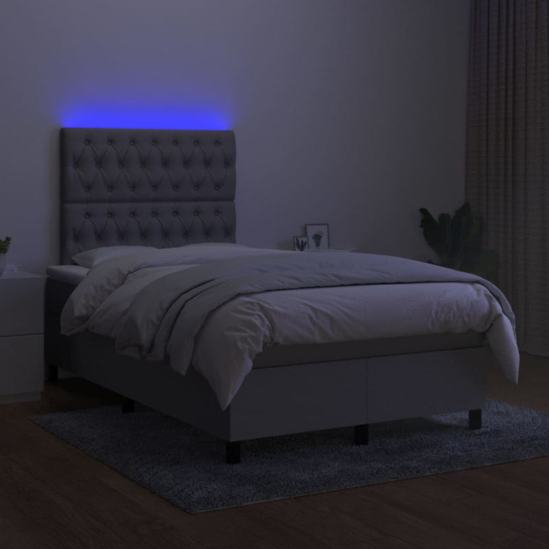 vidaXL világosszürke szövet rugós és LED-es ágy matraccal 120 x 200 cm