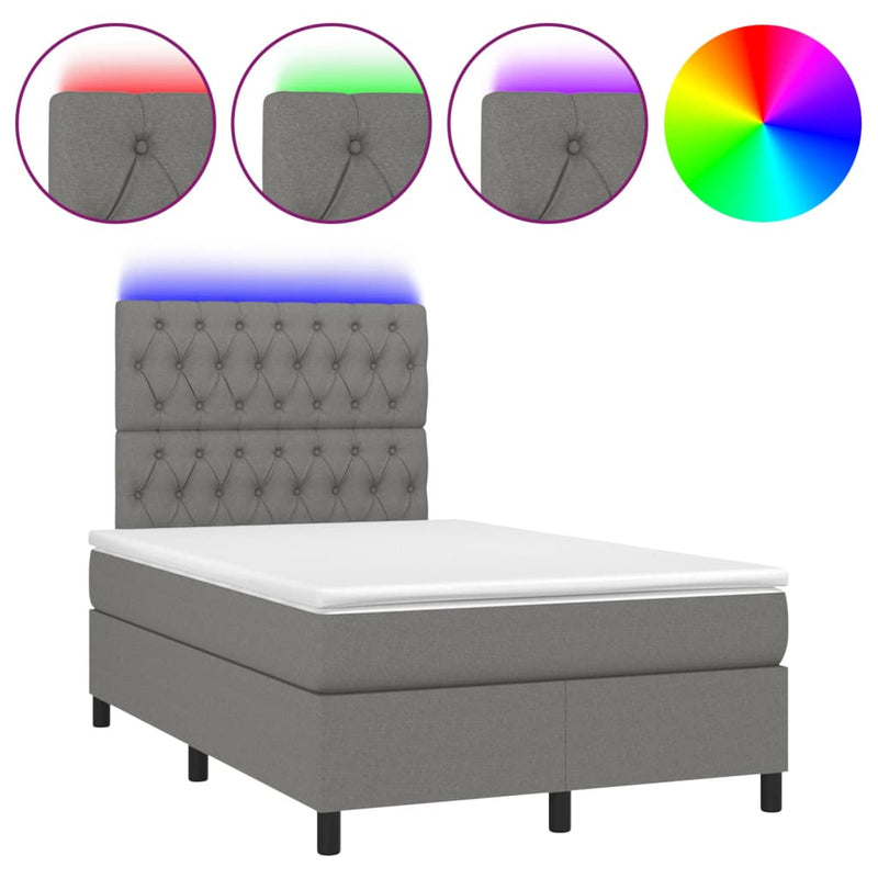 vidaXL sötétszürke szövet rugós és LED-es ágy matraccal 120 x 200 cm