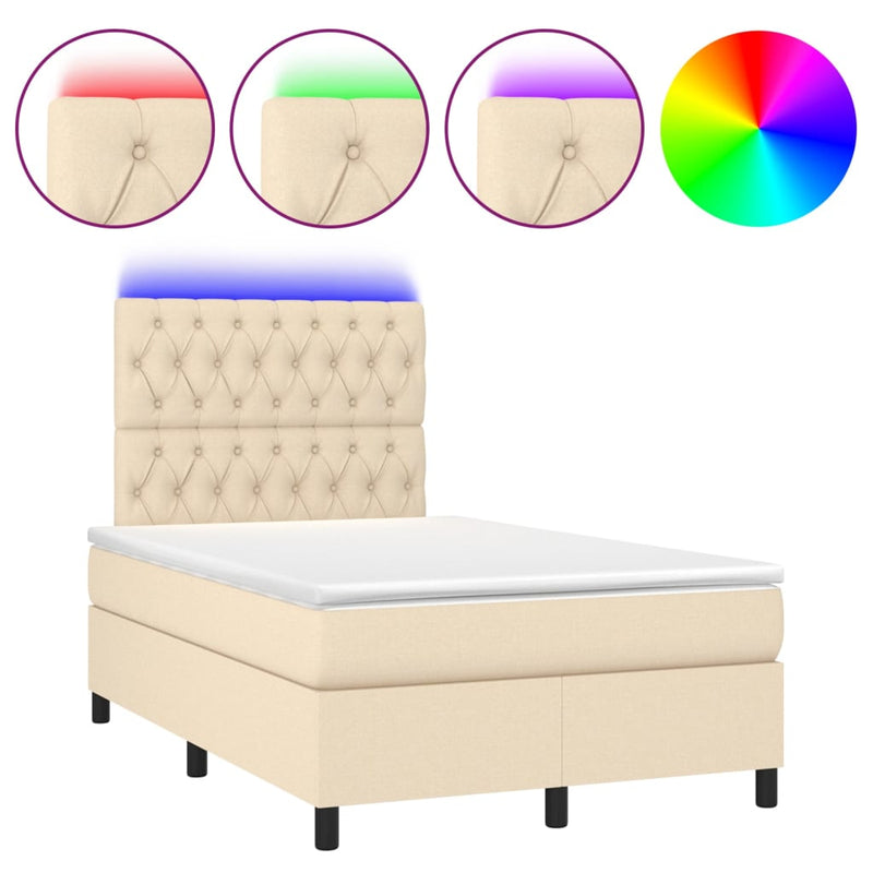 vidaXL krémszínű szövet rugós és LED-es ágy matraccal 120 x 200 cm