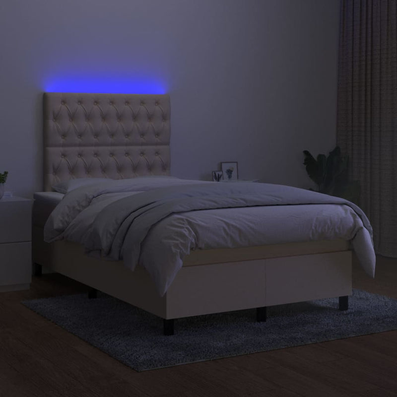 vidaXL krémszínű szövet rugós és LED-es ágy matraccal 120 x 200 cm