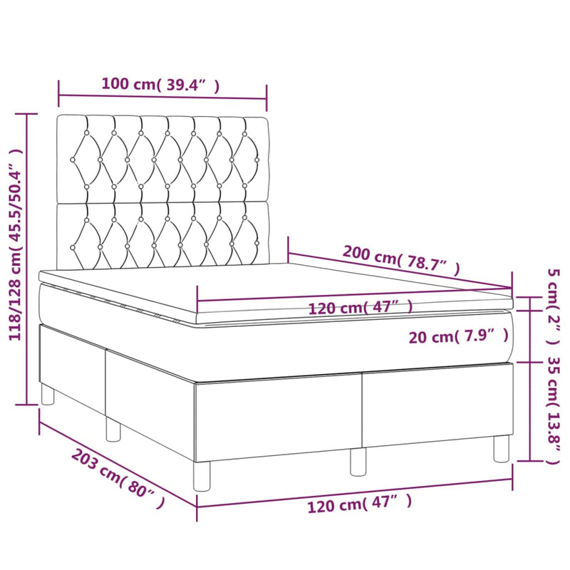 vidaXL krémszínű szövet rugós és LED-es ágy matraccal 120 x 200 cm