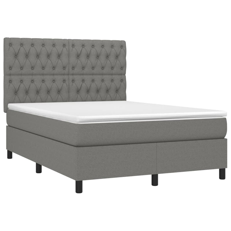 vidaXL sötétszürke szövet rugós és LED-es ágy matraccal 140x190 cm